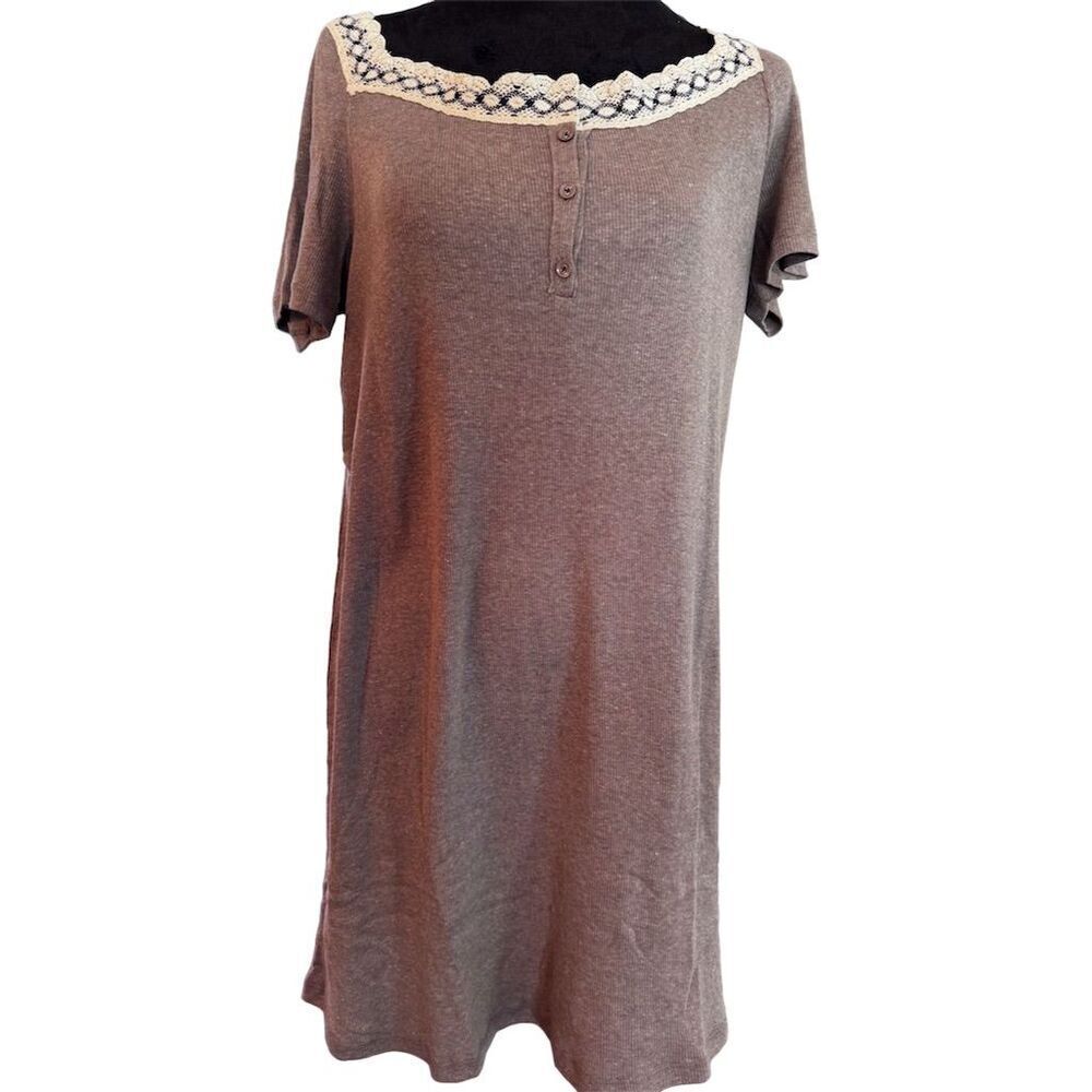 Hayden Los Angeles Women's Gray Knit Dress M Short Sleeve Lace Trim